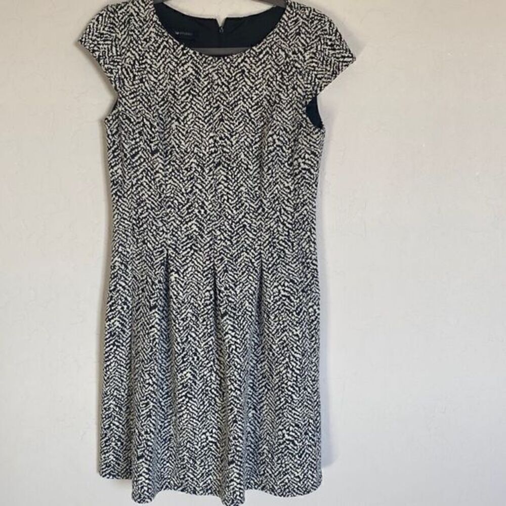 Black and Cream AB Studio Pattered Short Sleeve Dress Size 8